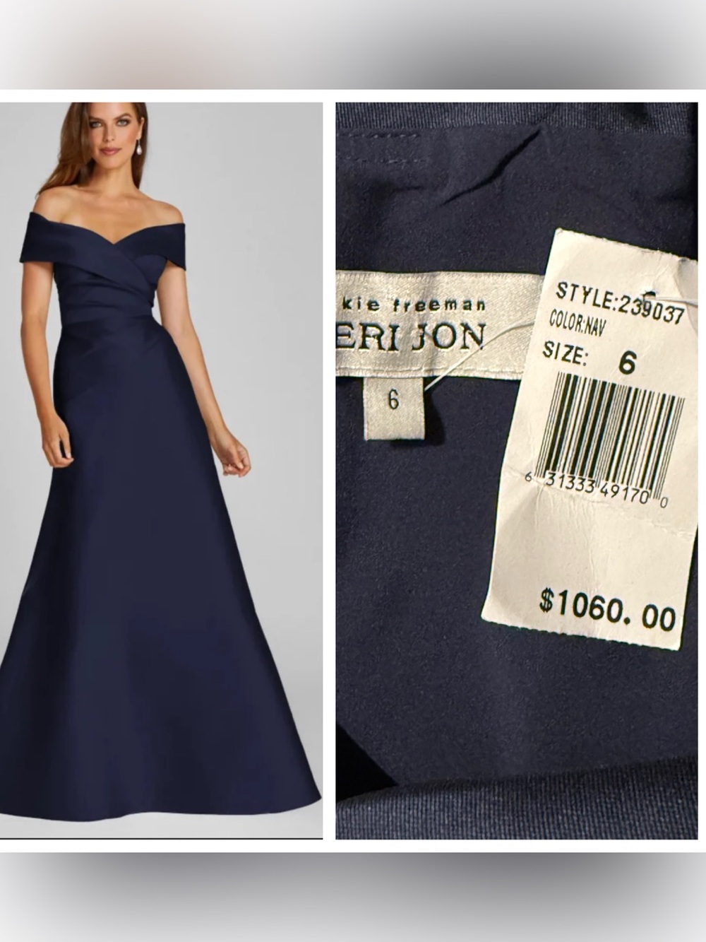 NWT! Teri Jon 239037 Stretch Gazar Portrait Neck Side Drape A Line Gown